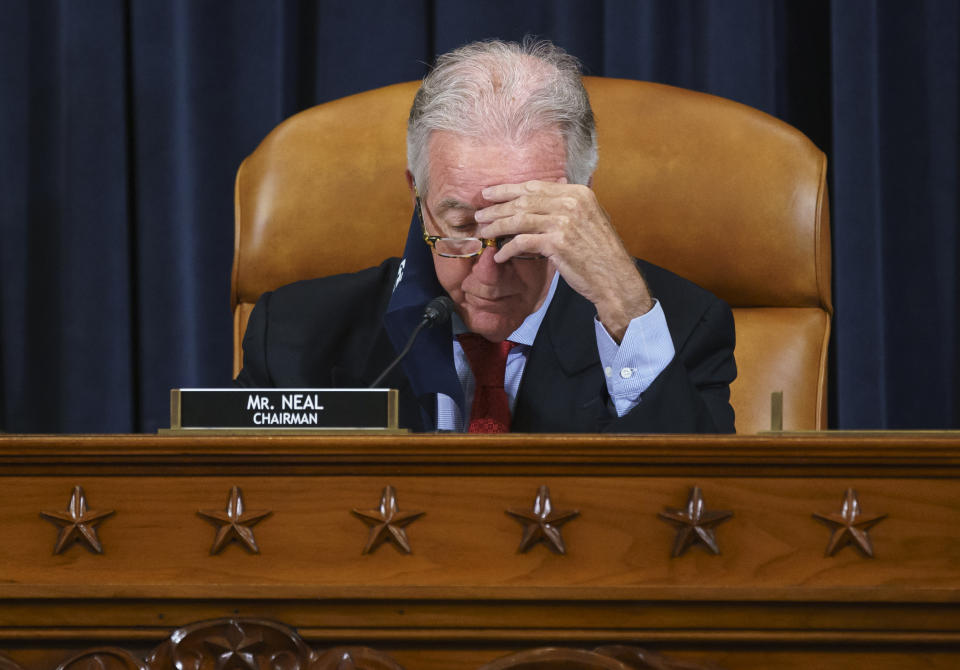 House Ways and Means Committee Chairman Richard Neal, D-Mass., and his panel work on the "Build Back Better" package, a cornerstone of President Joe Biden's domestic agenda, at the Capitol in Washington, Wednesday, Sept. 15, 2021. (AP Photo/J. Scott Applewhite)