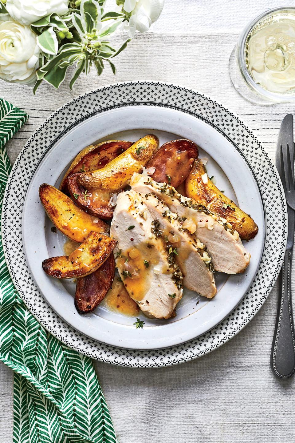 Turkey with Shallot-Mustard Sauce and Roasted Potatoes