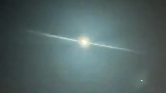  Screenshot of a video showing a fireball falling over France Feb. 13, 2023. 