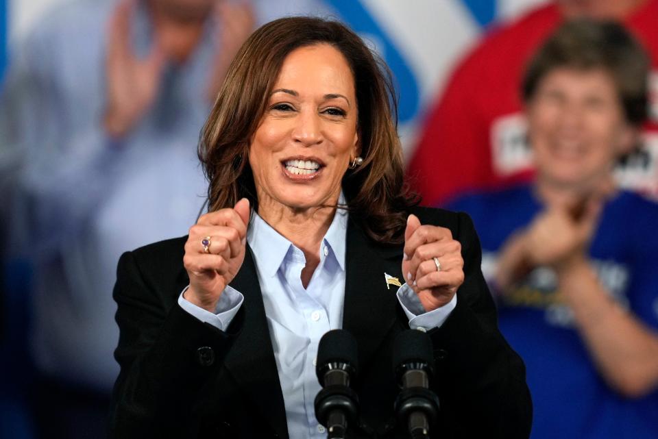 Democratic presidential nominee Vice President Kamala Harris speaks at a campaign event at Northwestern High School in Detroit, Monday, Sept. 2, 2024 (AP)