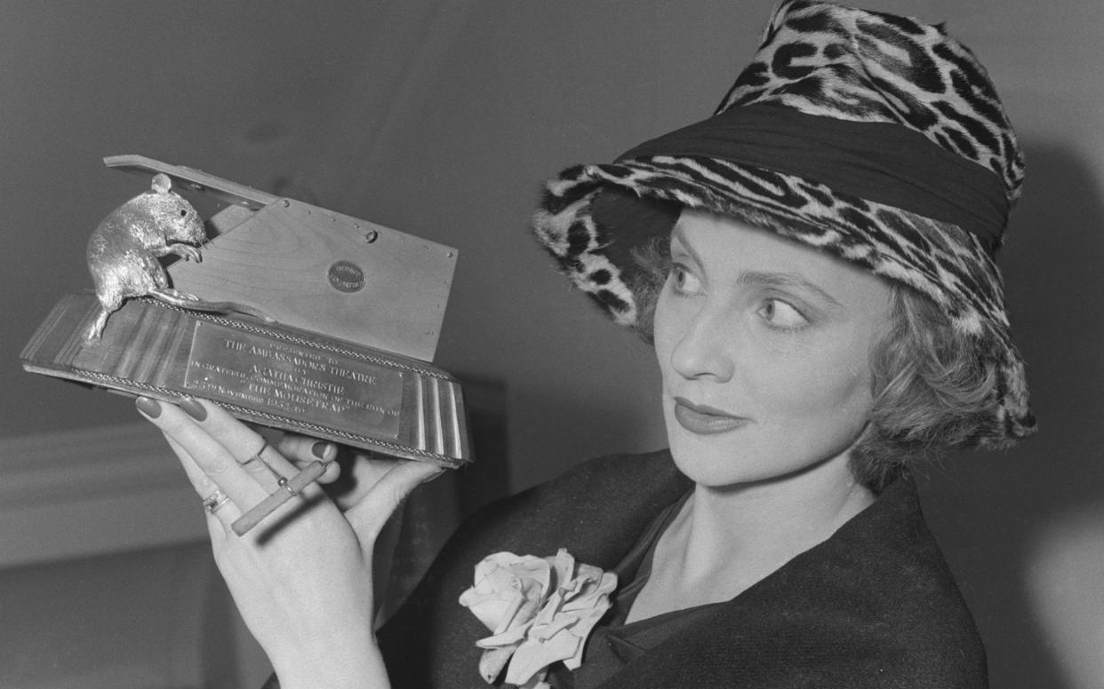 Heather Chasen when starring in The Mousetrap at the Ambassadors Theatre in London with a commemorative mousetrap  - Keystone/Hulton Archive/Getty Images