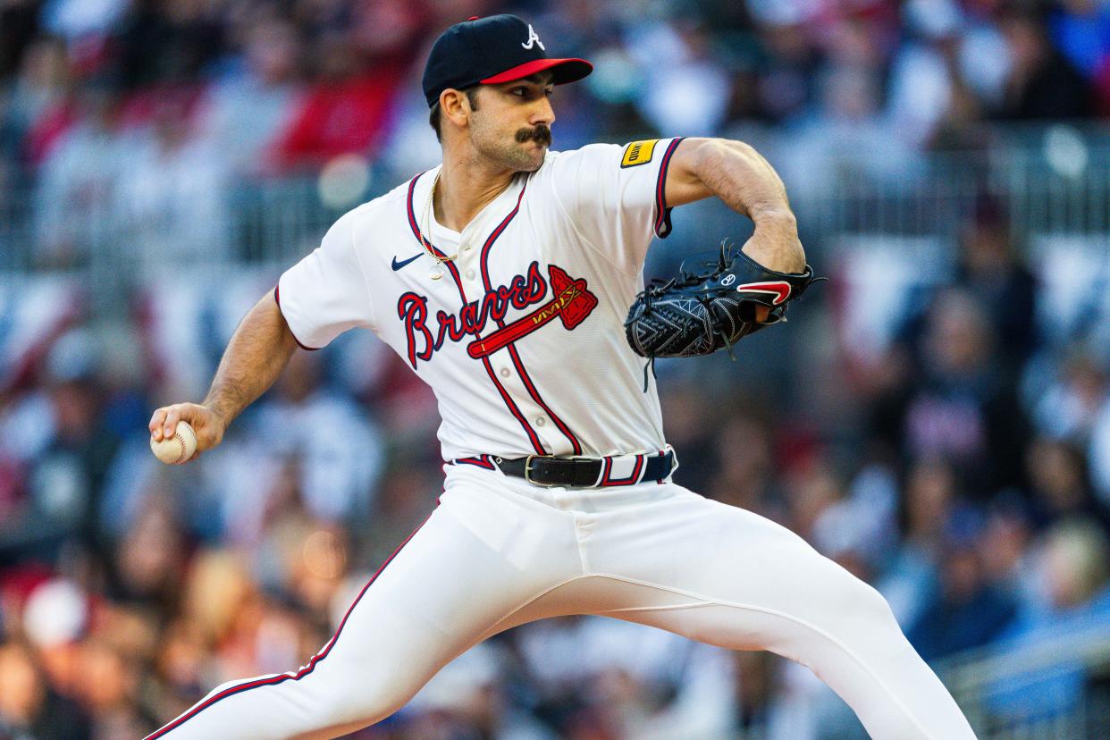 Spencer Spencer exited his April 5 start for the Braves after four innings because of elbow discomfort. (Matthew Grimes Jr./Atlanta Braves/Getty Images)