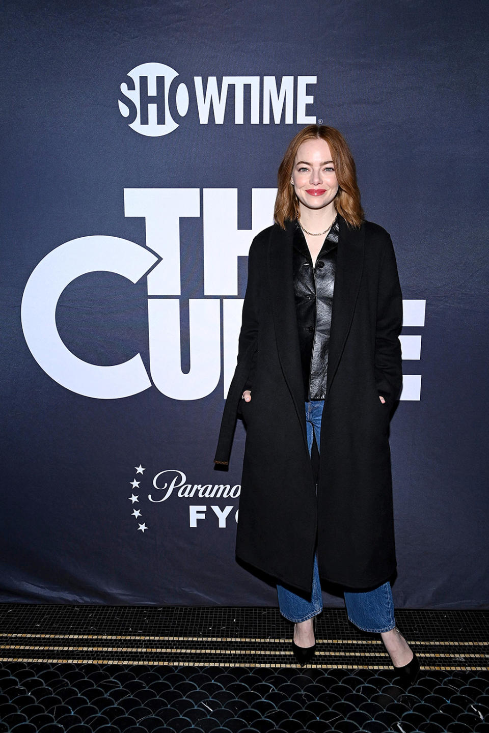 Emma Stone, suede pumps, "The Curse," denim, New York, leather