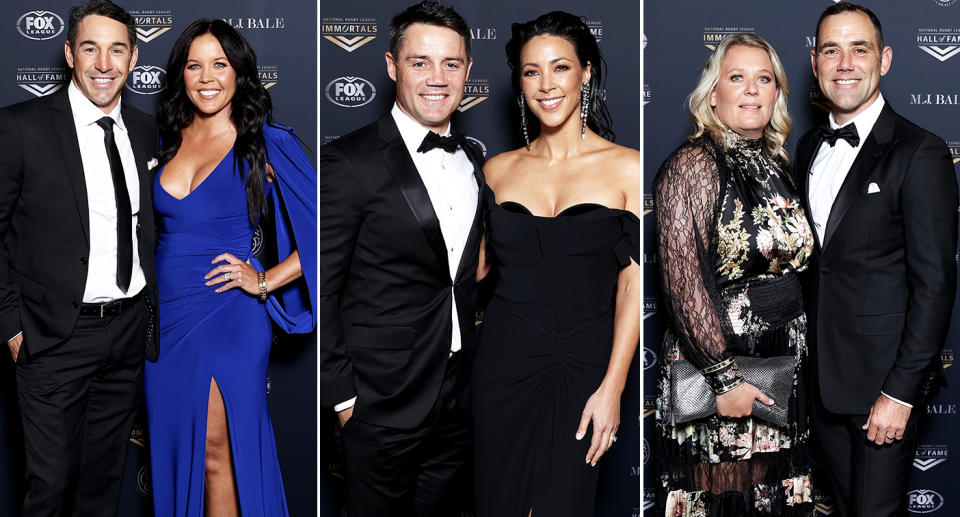 Billy Slater, Cooper Cronk and Cameron Smith with their wives.