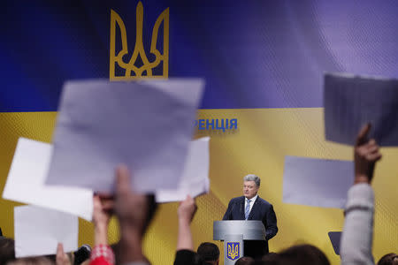 Ukraine's President Petro Poroshenko speaks during the news conference in Kiev, Ukraine December 16, 2018. REUTERS/Valentyn Ogirenko