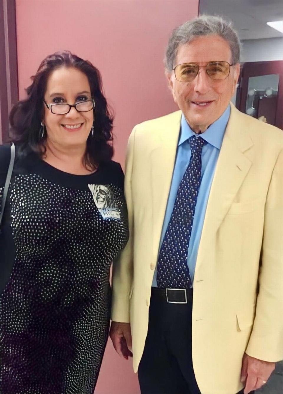 Cathy Mancuso and singer Tony Bennett backstage at a Bass Hall concert.