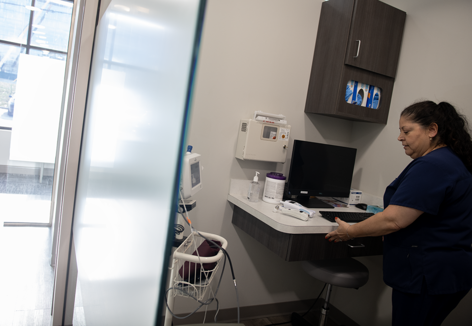 Teresa Neff, practice manager for UH Urgent Care in Kent, in one of the two triage rooms at the new facility at 1005 E. Main St. in Kent.
