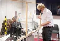 British Prime Minister Boris Johnson visits COVID-19 vaccination centre in Milton Keynes