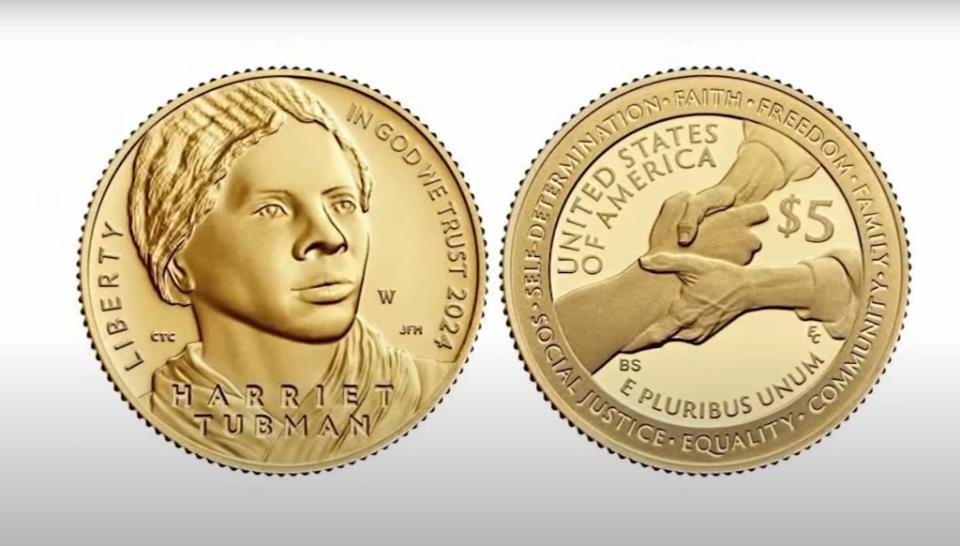 The 2024 Harriet Tubman $5 gold coin is one of three new coins honoring her legacy. (Photo: Screenshot/YouTube.com/ABC 11)