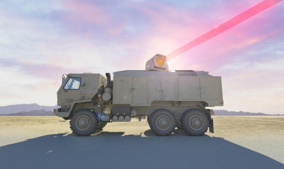 Arma láser montada sobre un transporte militar terrestre. (Crédito imagen: Lockeed Martin).