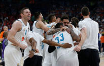 Basketball - Euroleague Final Four Final - Real Madrid vs Fenerbahce Dogus Istanbul - Stark Arena, Belgrade, Serbia - May 20, 2018 Real Madrid players celebrate REUTERS/Alkis Konstantinidis