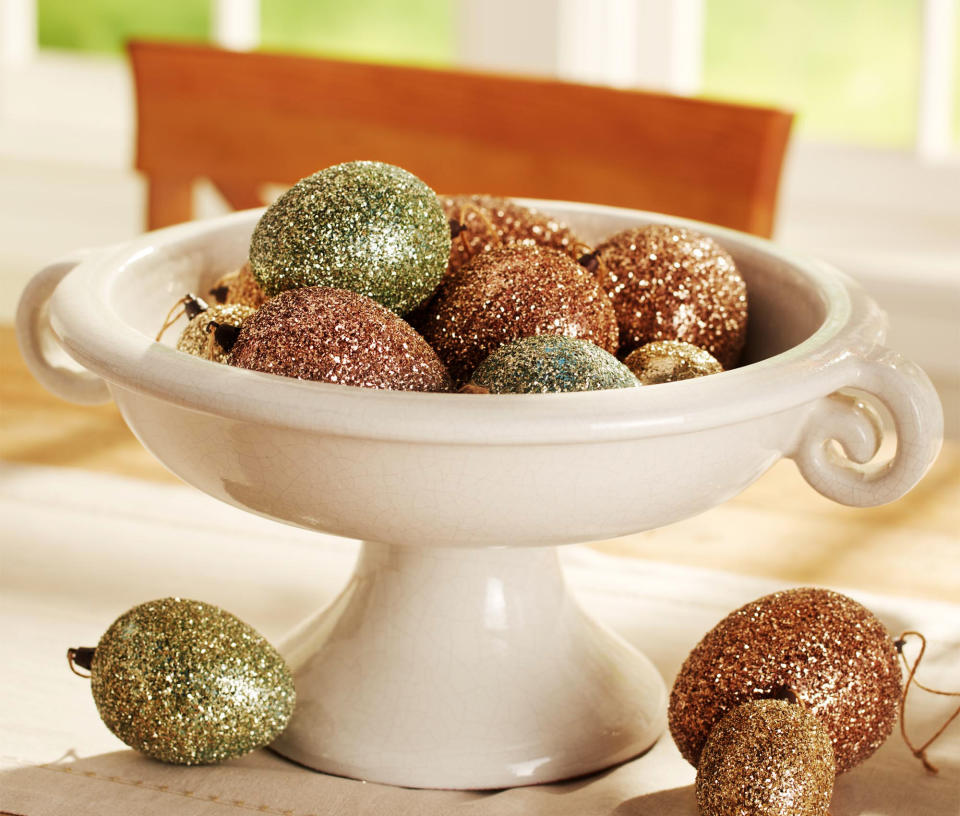 This undated publicity photo provided by Pottery Barn shows glitter covered eggs that bring some sophisticated glamour to the Easter table (www.potterybarn.com). (AP Photo/Pottery Barn, Anthony Gamboa)