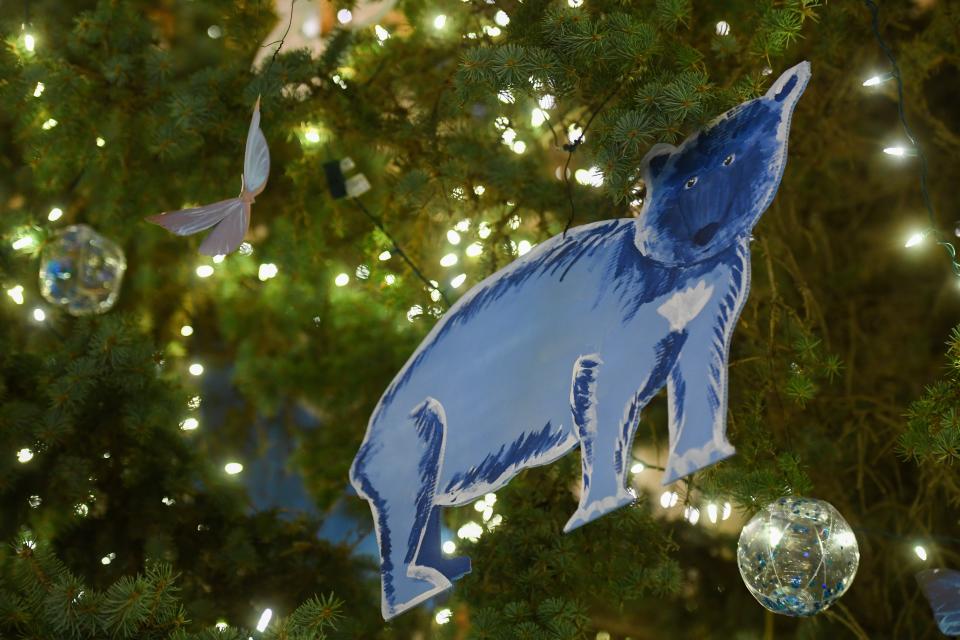 Marshmallow the black bear at the Great Plains Zoo in Sioux Falls is one of the animal ornaments seen in the South Dakota Capitol Christmas Christmas tree in the rotunda on Tuesday, Dec. 5, 2023 at the South Dakota State Capitol in Pierre.