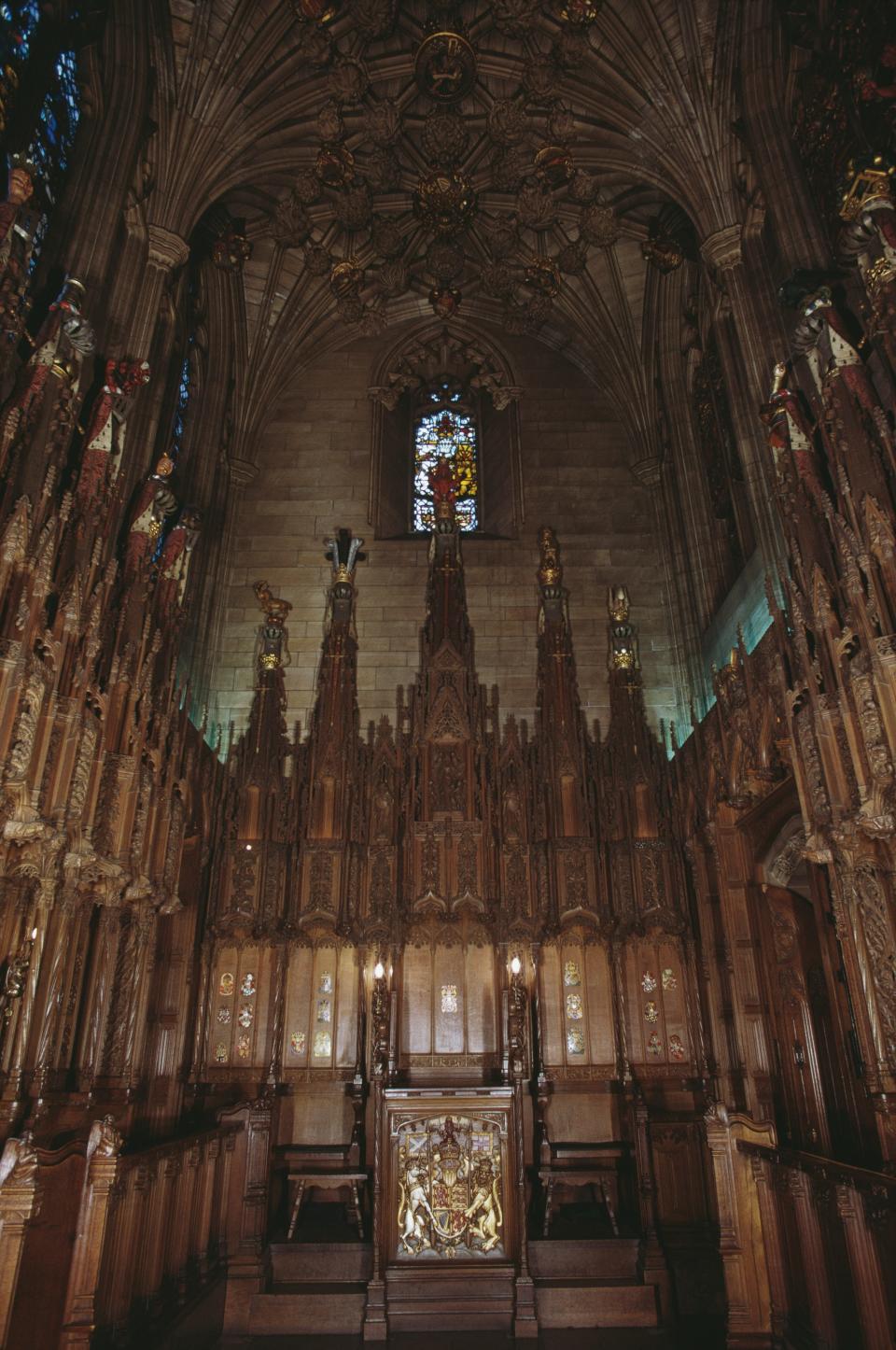 The interior of the Thistle Chapel in St Giles' Cathedral in November 1974.