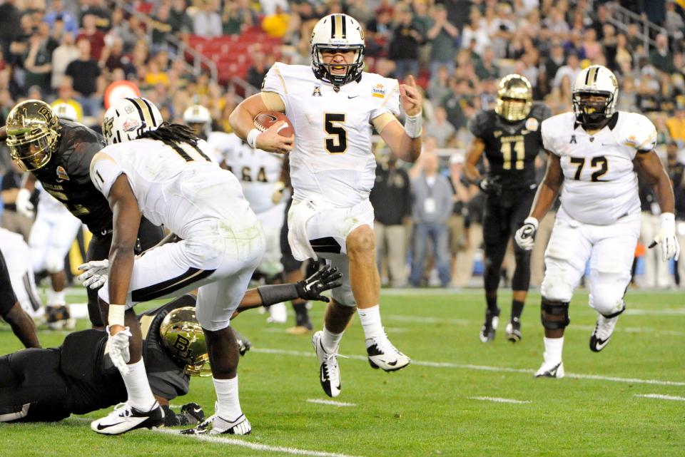 Former UCF Knights quarterback Blake Bortles runs the ball during the fourth quarter against the Baylor Bears at University of Phoenix Stadium during the Fiesta Bowl.