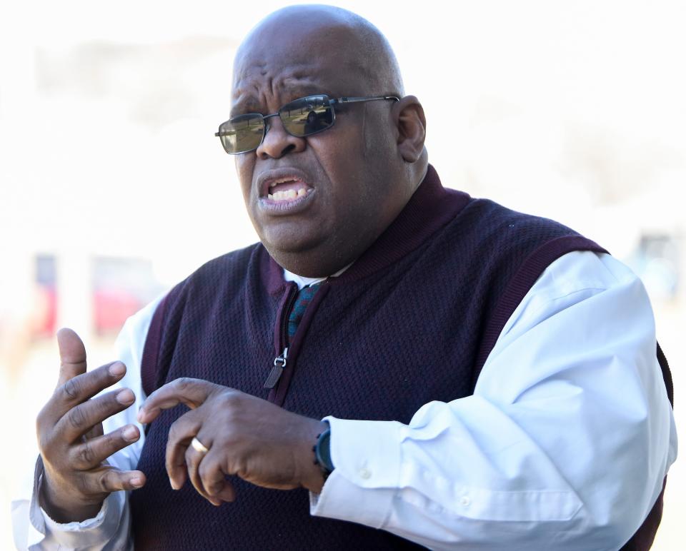 Alabama State University historian and archivist Howard Robinson talks about the legacy of non-violent protest while standing on the front steps of the Dexter Avenue King Memorial Baptist Church parsonage in Montgomery, Ala., on Wednesday January 12, 2022. Martin Luther King, Jr., lived in the house during his time at the church.  