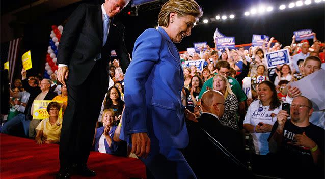 Other images of Hillary Clinton successfully navigating flights of stairs have, apparently, been deemed irrelevant by the internet detective force. Photo: Getty Images