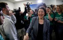 U.S. Democratic 2020 presidential candidate Senator Amy Klobuchar meets with supporters and volunteers at her campaign office on Nevada Caucus day in Las Vegas