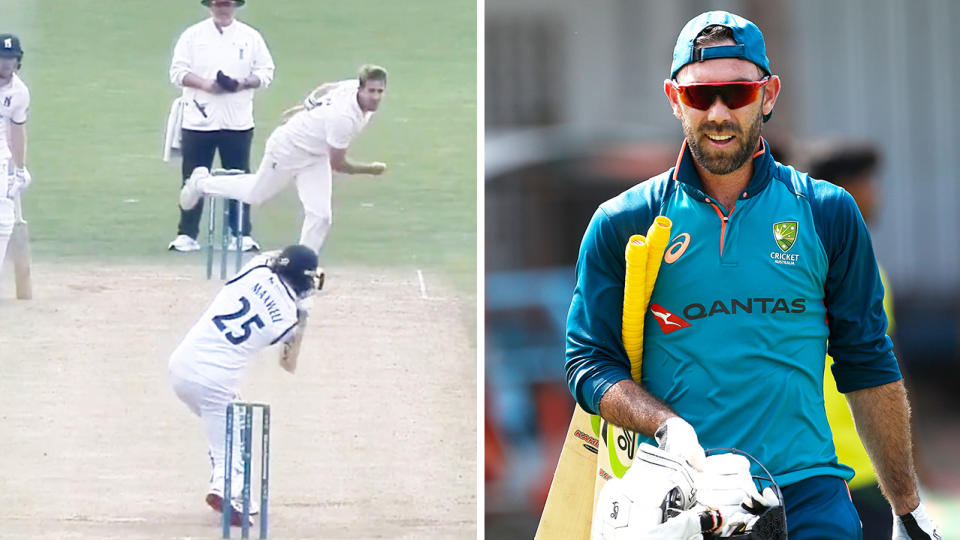 Glenn Maxwell its a cover drive and Maxwell smiles during training.