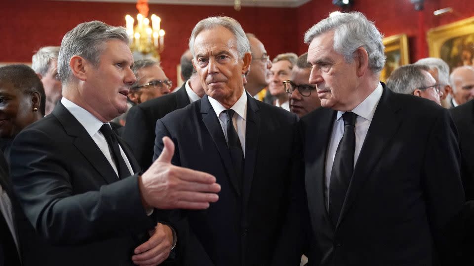 Britain's current Labour leader, Keir Starmer with former Labour leaders and prime ministers Tony Blair and Gordon Brown during a reception for King Charles III, in September 2022. Labour has only had three elected prime ministers in its history (Brown took over the Labour leadership after Blair's 2007 resignation). - Kirsty O'Connor/AFP/Getty Images