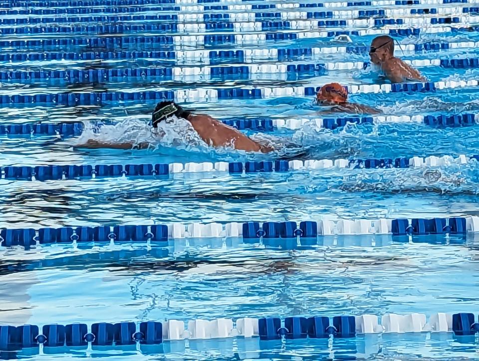 Nease's Luke Zardavets leads the field during the boys 100-yard breaststroke at the Frank Holleman Invitational.