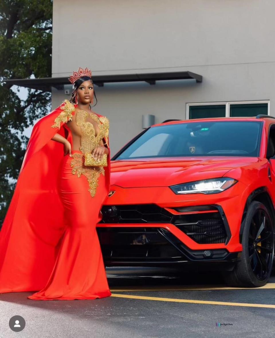 Miami Northwestern senior Zariah Smith poses ahead of her 2024 prom. Desireé Newkirk designed Smith’s dress.