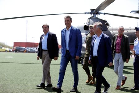 Spain's acting PM Pedro Sanchez visits Gran Canaria in Spain's Canary Islands that has been affected by Spain's worst wildfire in six years, in Valleseco