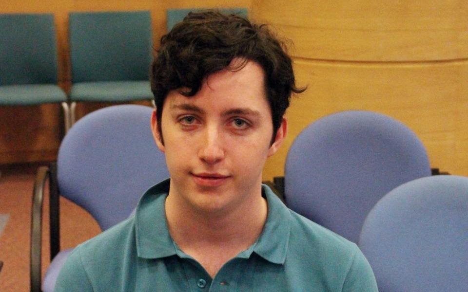 Francisco Nicolas Gomez Iglesias aka 'Little Nicolas' attends the court accused of slandering to the National Centre of Intelligence (CNI) on April 24, 2018