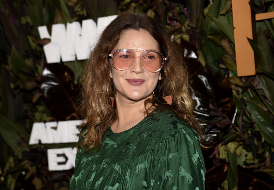 FILE - Actress Drew Barrymore attends the fourth annual Women's Wear Daily WWD Honors on Oct. 29, 2019, in New York. Barrymore turns 46 on Feb. 22.(Photo by Evan Agostini/Invision/AP, File)