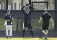 New York Yankees' Alex Rodriguez (C) works out at the Yankees minor league complex for spring training in Tampa, Florida February 23, 2015. REUTERS/Scott Audette (UNITED STATES - Tags: SPORT BASEBALL)