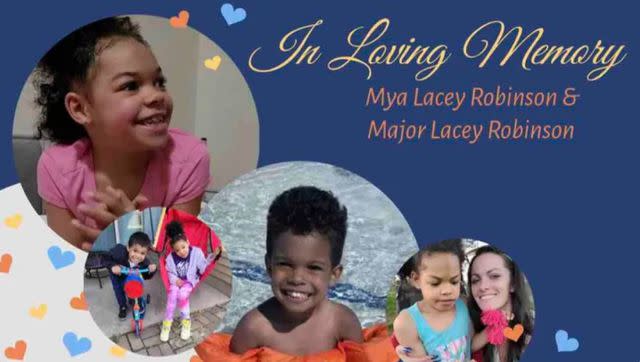 <p>Gofundme</p> Mya and Major Lacey Robinson pictured in a commemorative collage with their mother, Jessica Jessmon.