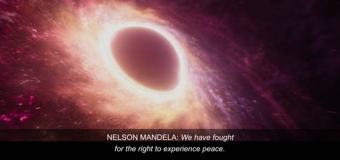 Nelson Mandela saying "We have fought for the right to experience peace"