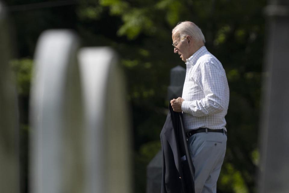 President Biden arrives to attend a mass at St. Joseph on the Brandywine Catholic Church in Wilmington, Del., on Saturday.