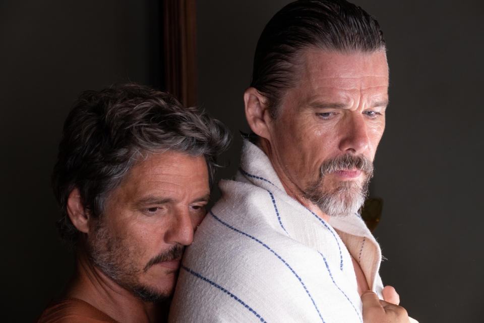 L to R: Silva (Pedro Pascal) and Jake (Ethan Hawke) in Strange Way of Life. (El Deseo/Iglesias Más/Sony Pictures Classics)