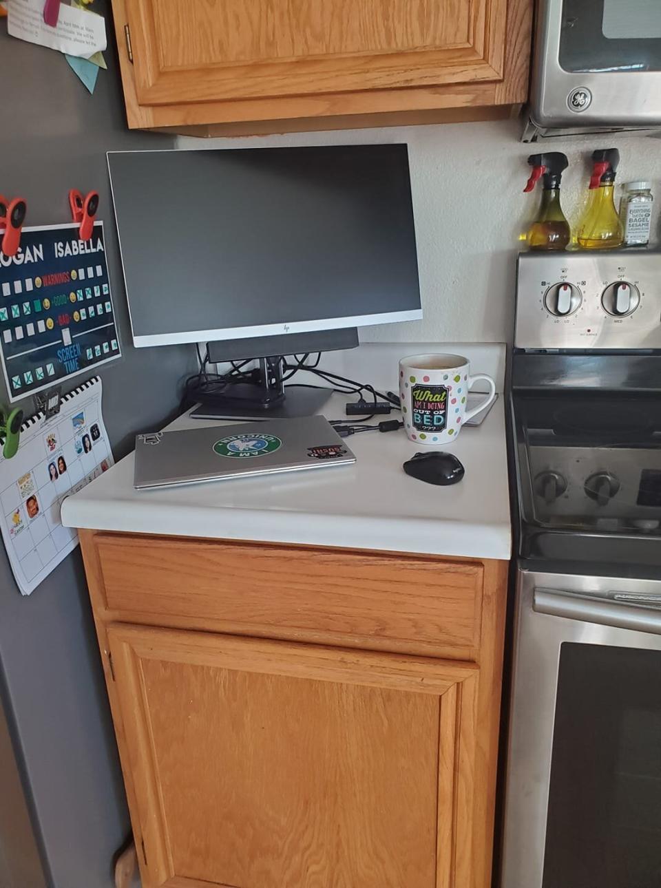 High school teacher Rachel Cresci transformed her kitchen area into her home office. (Photo: Rachel Cresci)