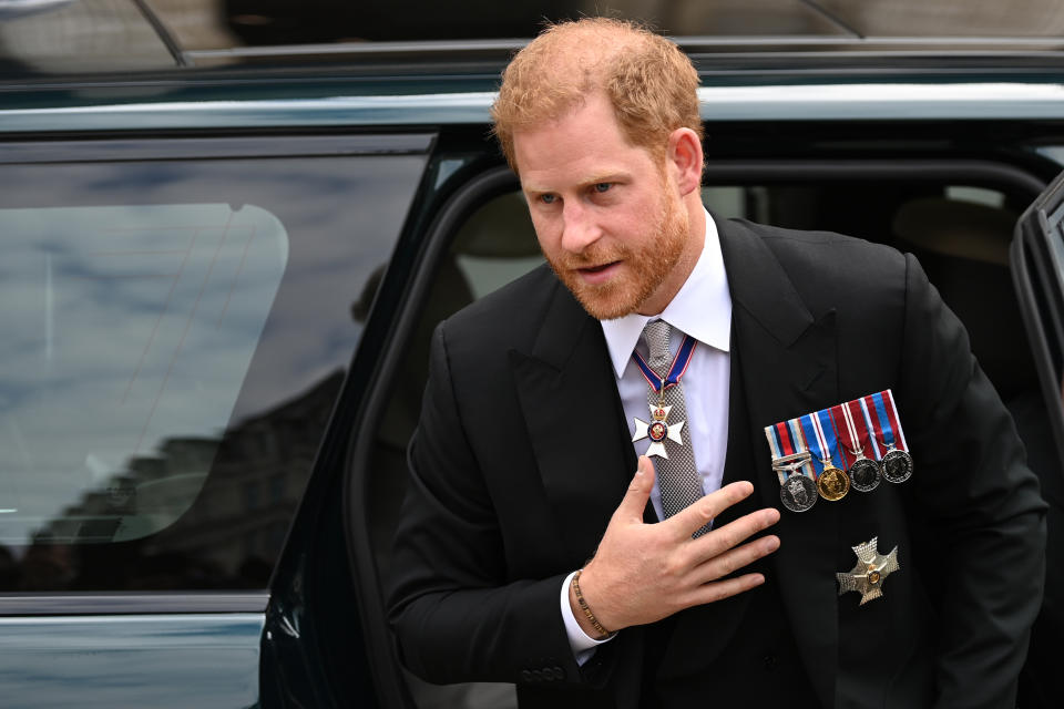 The Duke of Sussex arriving for the National Service of Thanksgiving at St Paul's Cathedral. (PA)
