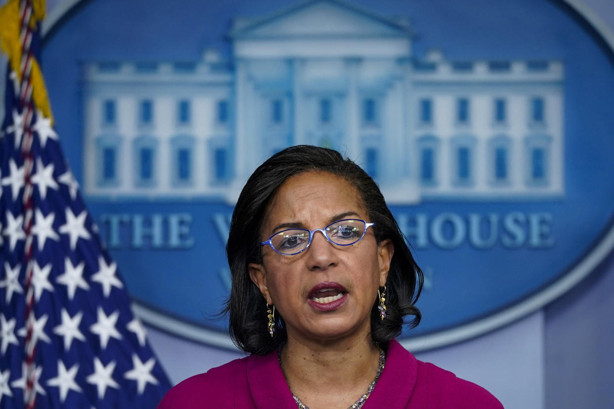 Domestic Policy Advisor Susan Rice speaks during the daily press briefing at the White House on Jan. 26, 2021. (Drew Angerer / Getty Images file)