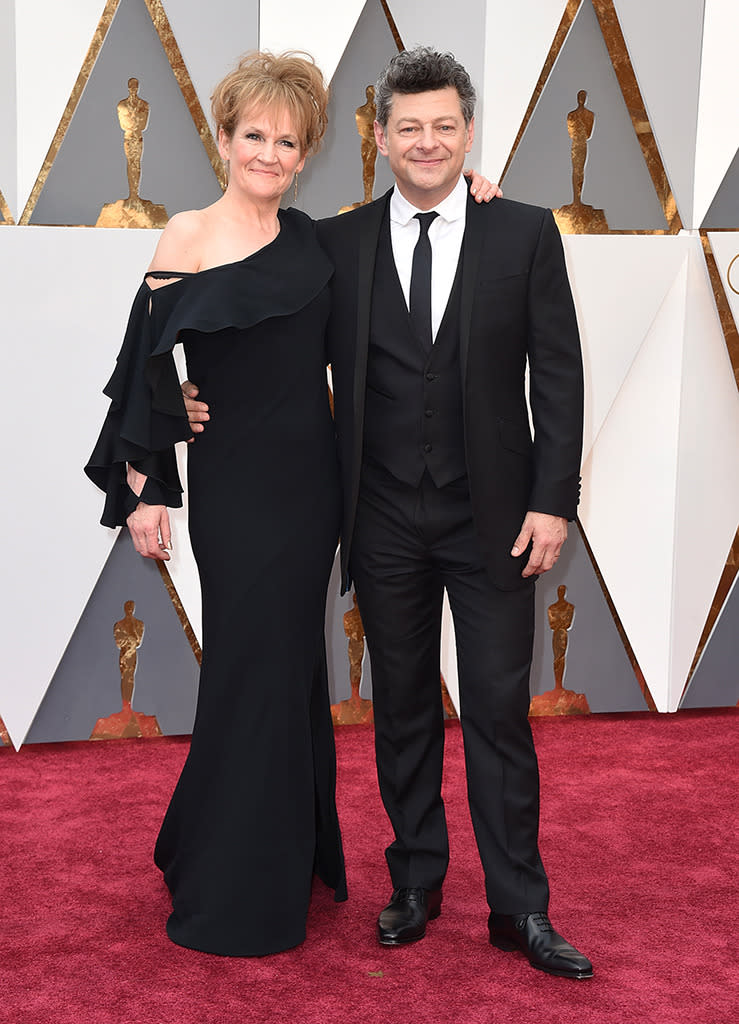 Lorraine Ashbourne and Andy Serkis attend the 88th Annual Academy Awards at the Dolby Theatre on February 28, 2016, in Hollywood, California.