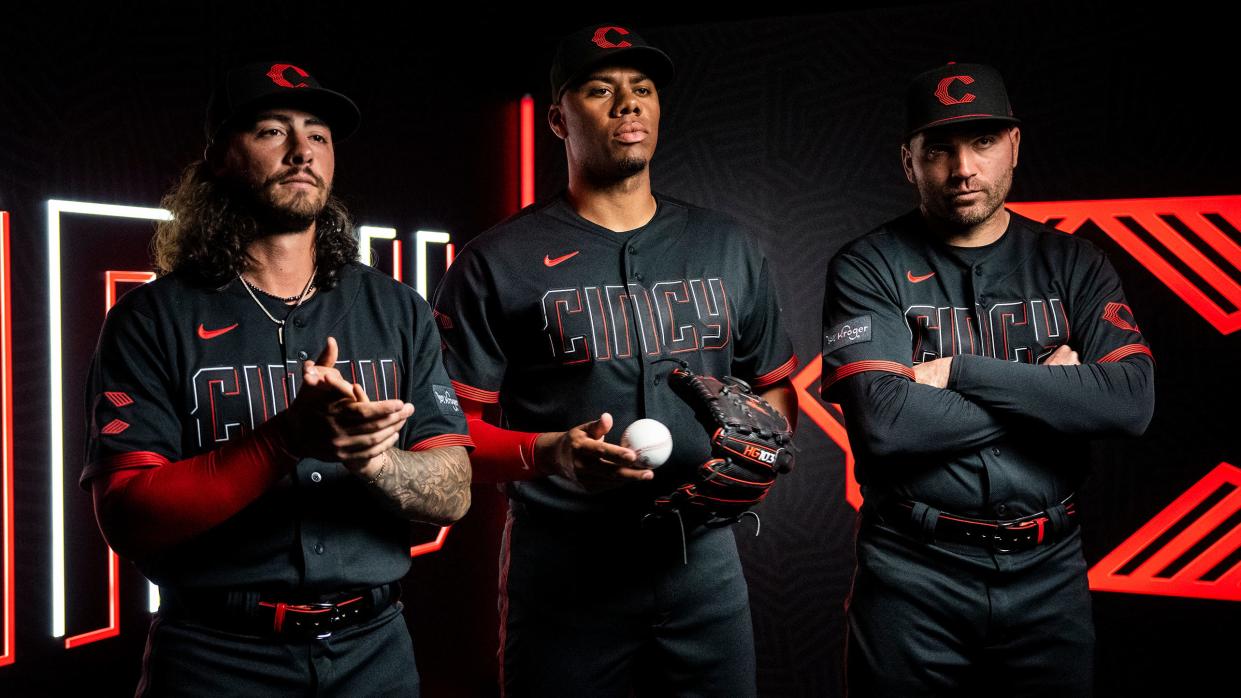 The Reds' Jonathan India, Hunter Greene and Joey Votto