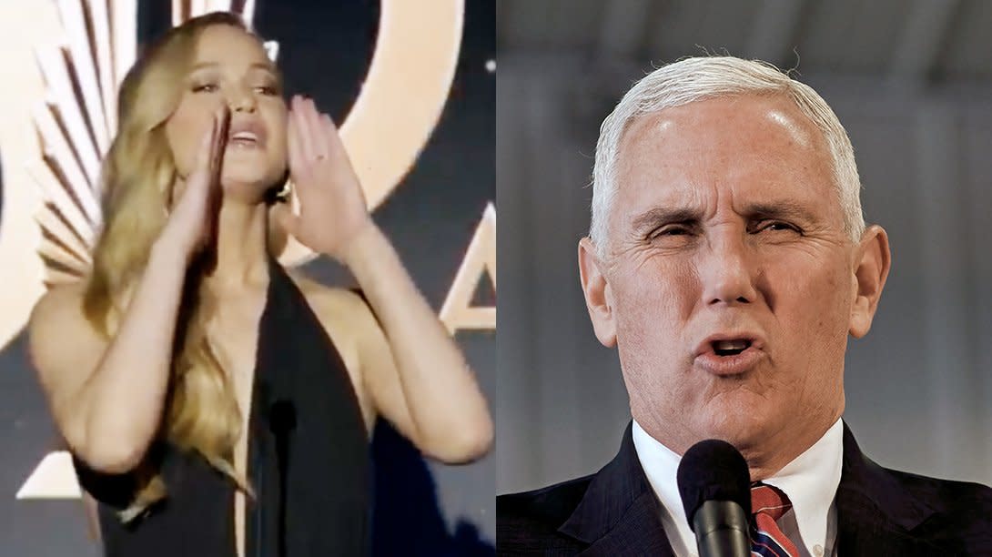 Actress Jennifer Lawrence roasted former Vice President Mike Pence and the GLAAD Awards