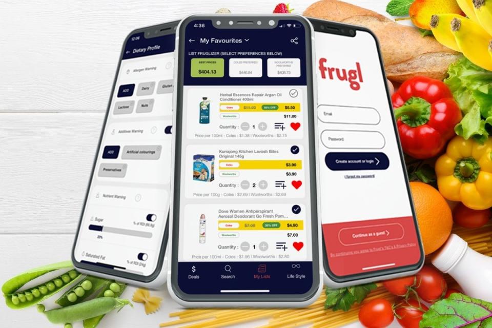 Frugl mockup of price comparison app. Source: Frugl