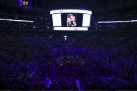 Fans arrives for a celebration of life for Kobe Bryant and his daughter Gianna Monday, Feb. 24, 2020, in Los Angeles. (AP Photo/Marcio Jose Sanchez)