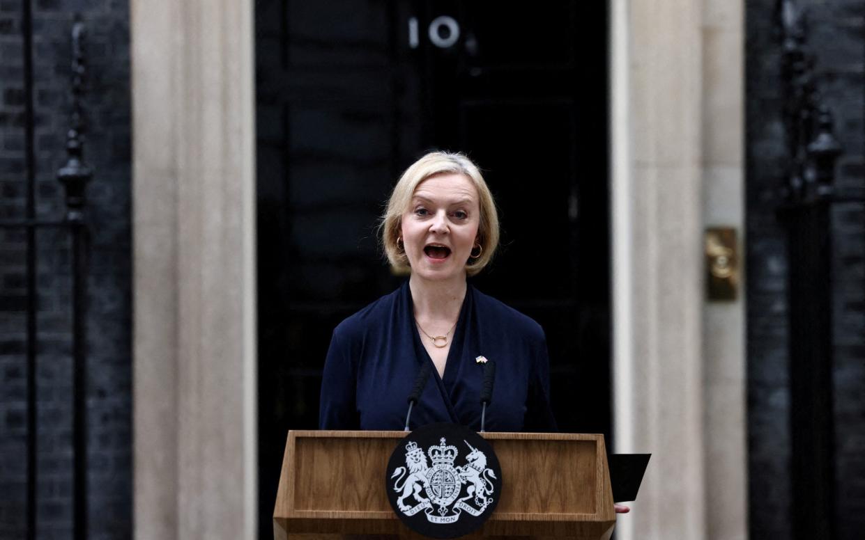 Liz Truss announcing her resignation as prime minister outside 10 Downing Street - HENRY NICHOLLS/Reuters