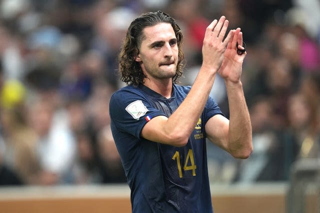 France’s Adrien Rabiot applauds the fans 