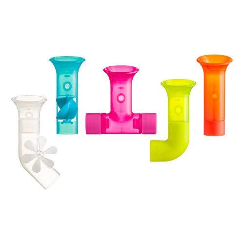 <p><strong>Boon</strong></p><p>amazon.com</p><p><strong>$16.99</strong></p><p>These pipes stick to the side of the bath or a tiled wall with suction cups. When kids pour water in, surprising things happen: wheels spin, the direction of the water stream changes or other fun changes take place, <strong>giving them a look at cause and effect</strong>. <em>Ages 1+</em></p>