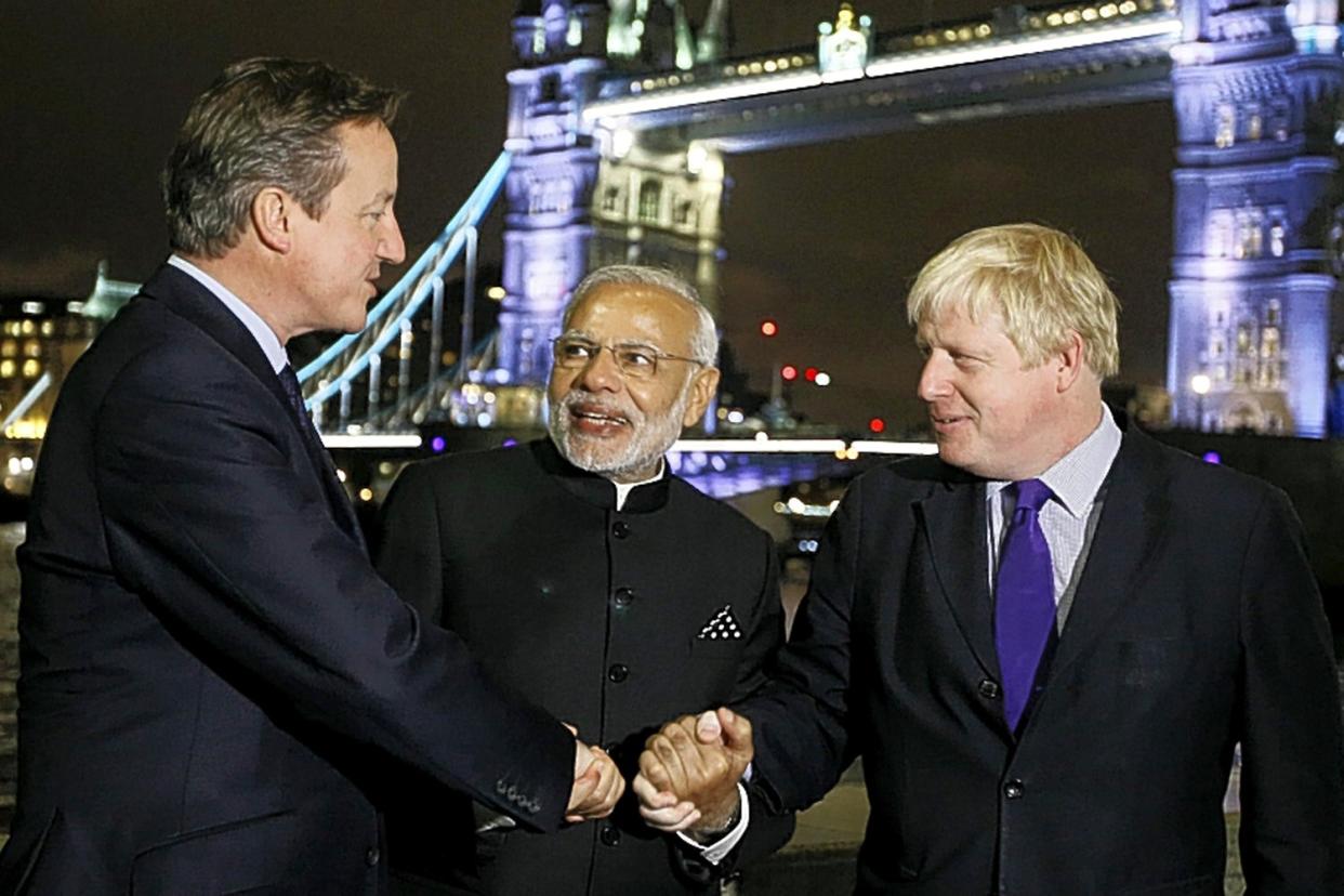 <p>Historic visit: Former PM David Cameron, Indian PM Narendra Modi and Boris Johnson met in London in 2015</p> (Reuters / Kirsty Wigglesworth / Pool)