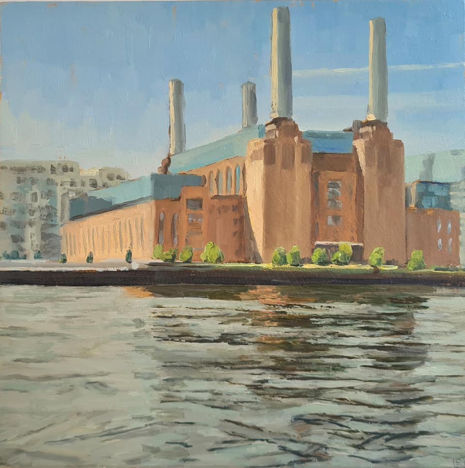 Best works under £500: Lesley Dabson, Hazy Afternoon Battersea Power Station, Oil painting, £470, Mayne Gallery. Photo: Affordable Art Fair