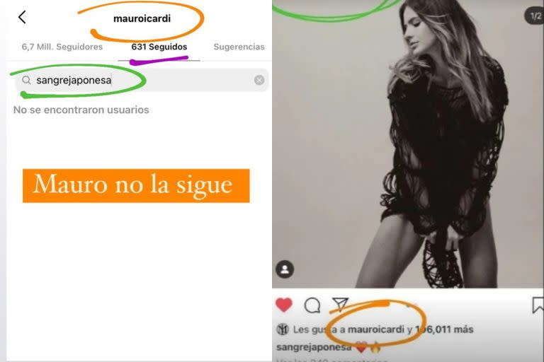 Según mostró Vicky Braier en redes, Mauro Icardi no seguía a la China Suárez, pero le ponía like en las fotos