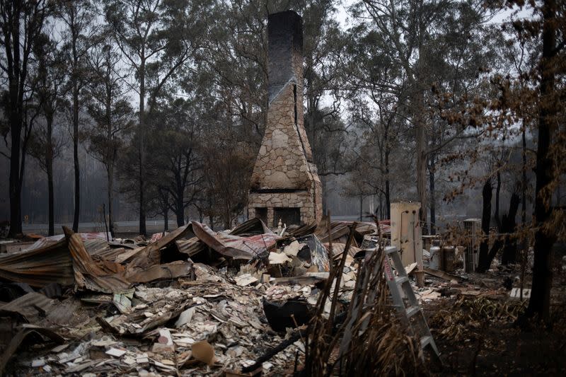 A burnt down house in the village of Mogo