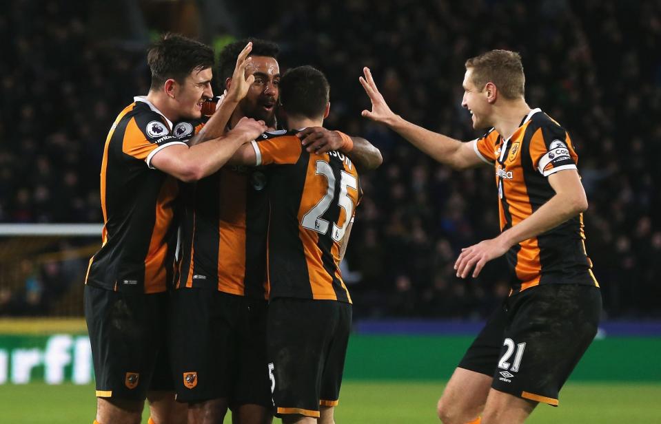 <p>Hull celebrate going 3-1 up against Bournemouth</p>